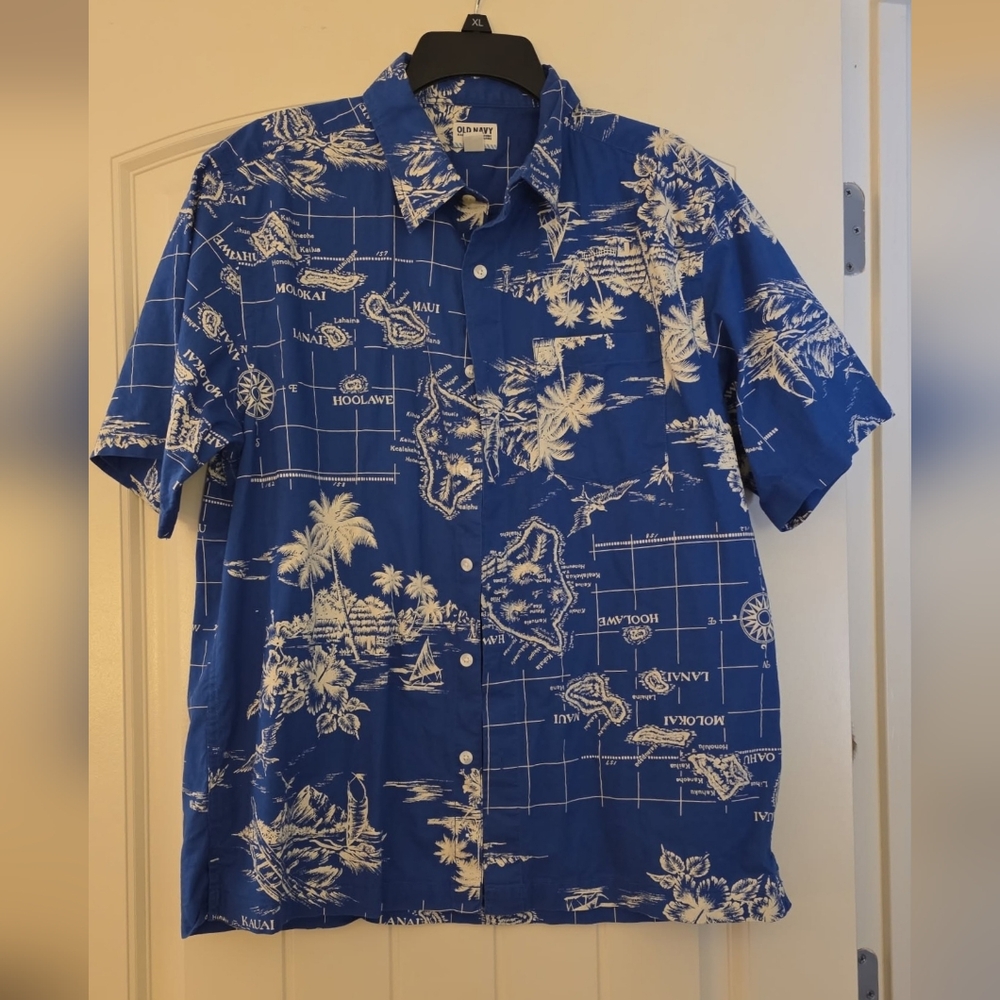 Old Navy Blue Tropical Map Print Men's Shirt